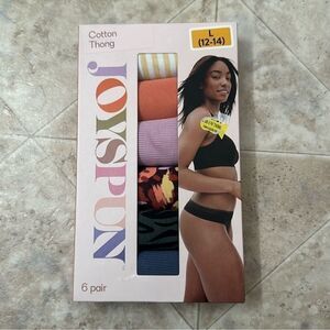 Joyspun Women's Cotton Thong Panties, 6-Pack, Size Large